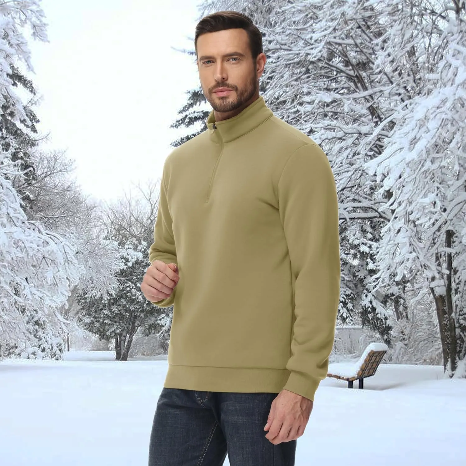 Men's Sherpa Lined Quarter Zip Fleece Pullover | Heavyweight Winter Sweatshirt