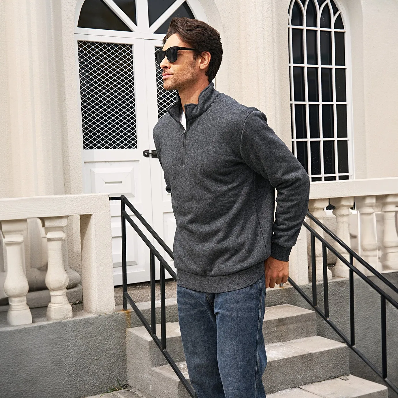 Men's Sherpa Lined Quarter Zip Fleece Pullover | Heavyweight Winter Sweatshirt
