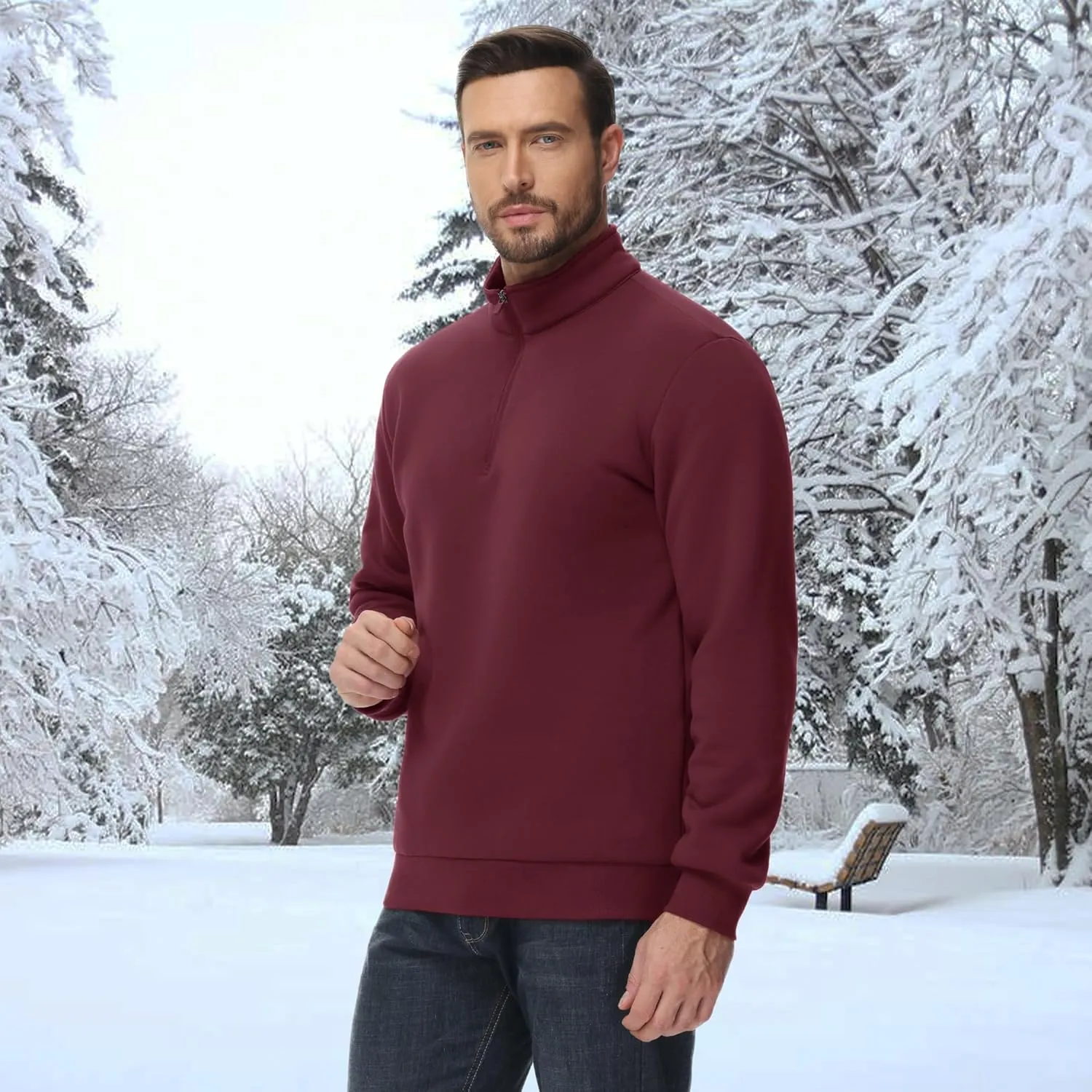 Men's Sherpa Lined Quarter Zip Fleece Pullover | Heavyweight Winter Sweatshirt