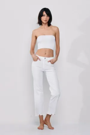 Mid Rise Crop Kick Flare Jeans W/ Frayed Hem