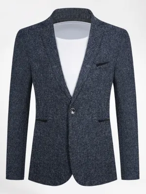 Navy Blue Notched Collar Single Button Blazer
