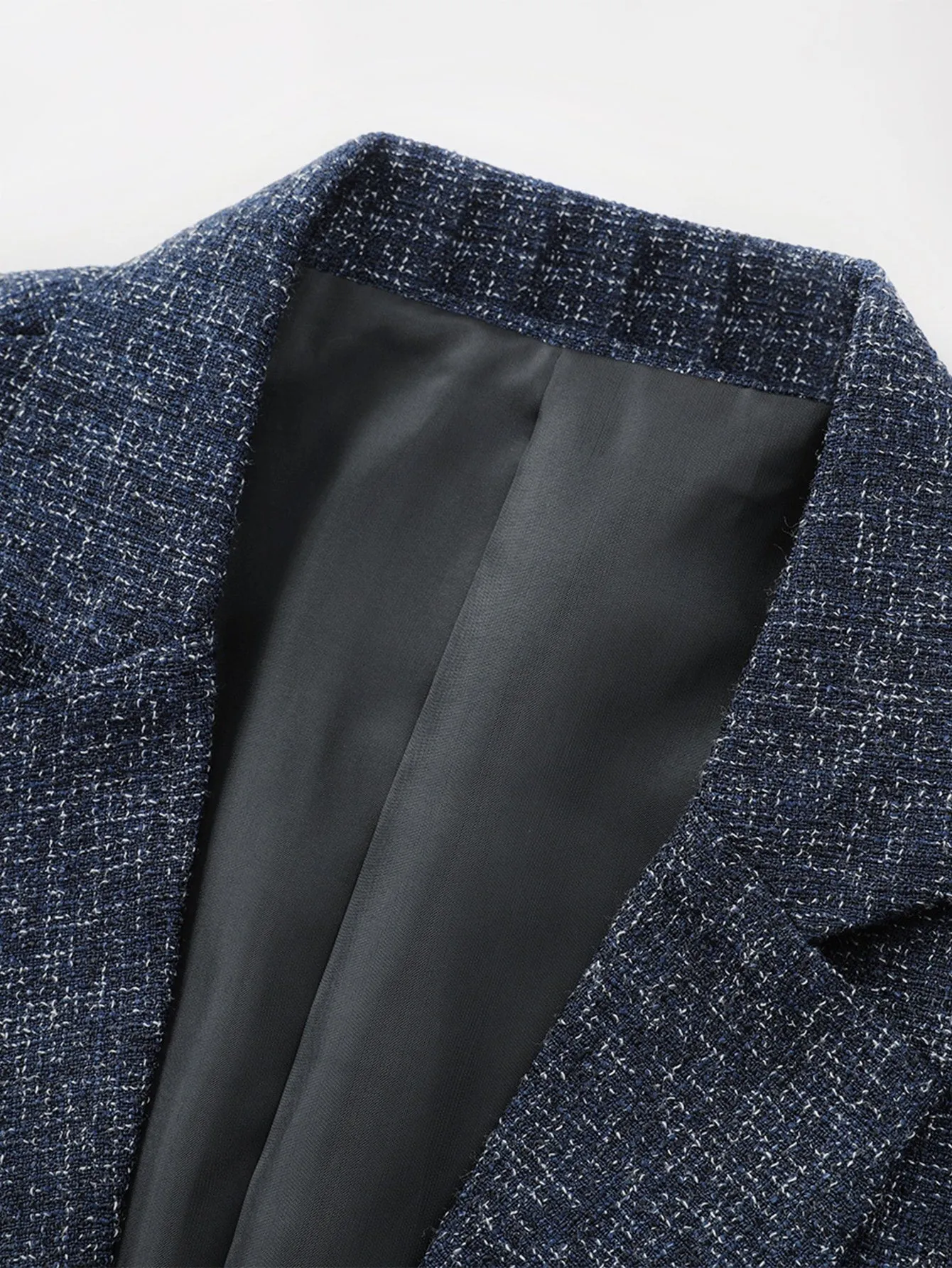 Navy Blue Notched Collar Single Button Blazer