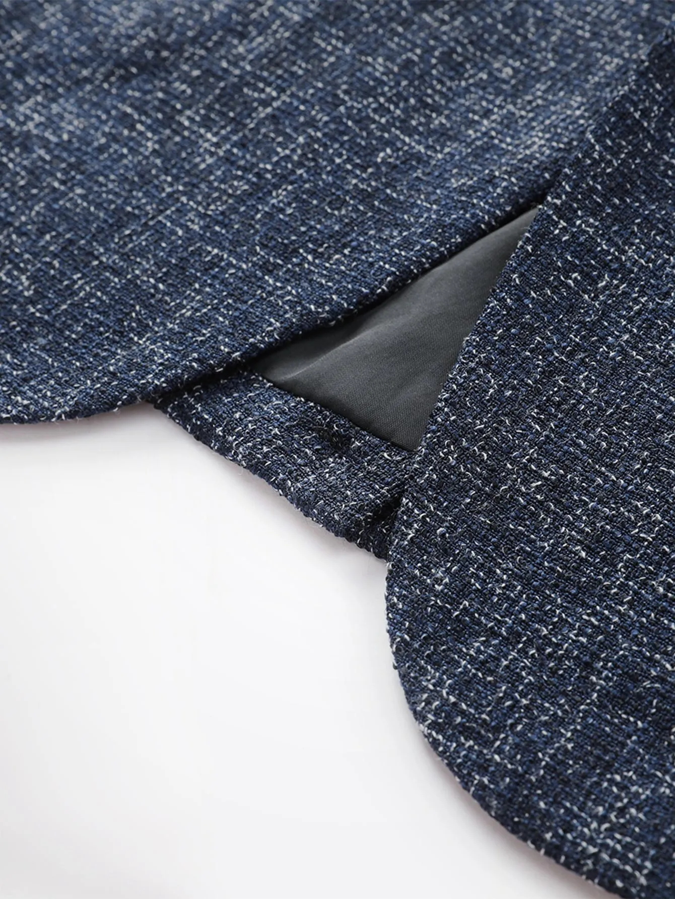 Navy Blue Notched Collar Single Button Blazer