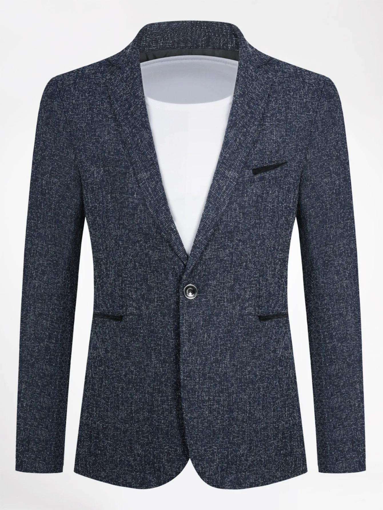 Navy Blue Notched Collar Single Button Blazer