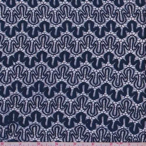 Navy Squiggle Lace Fabric