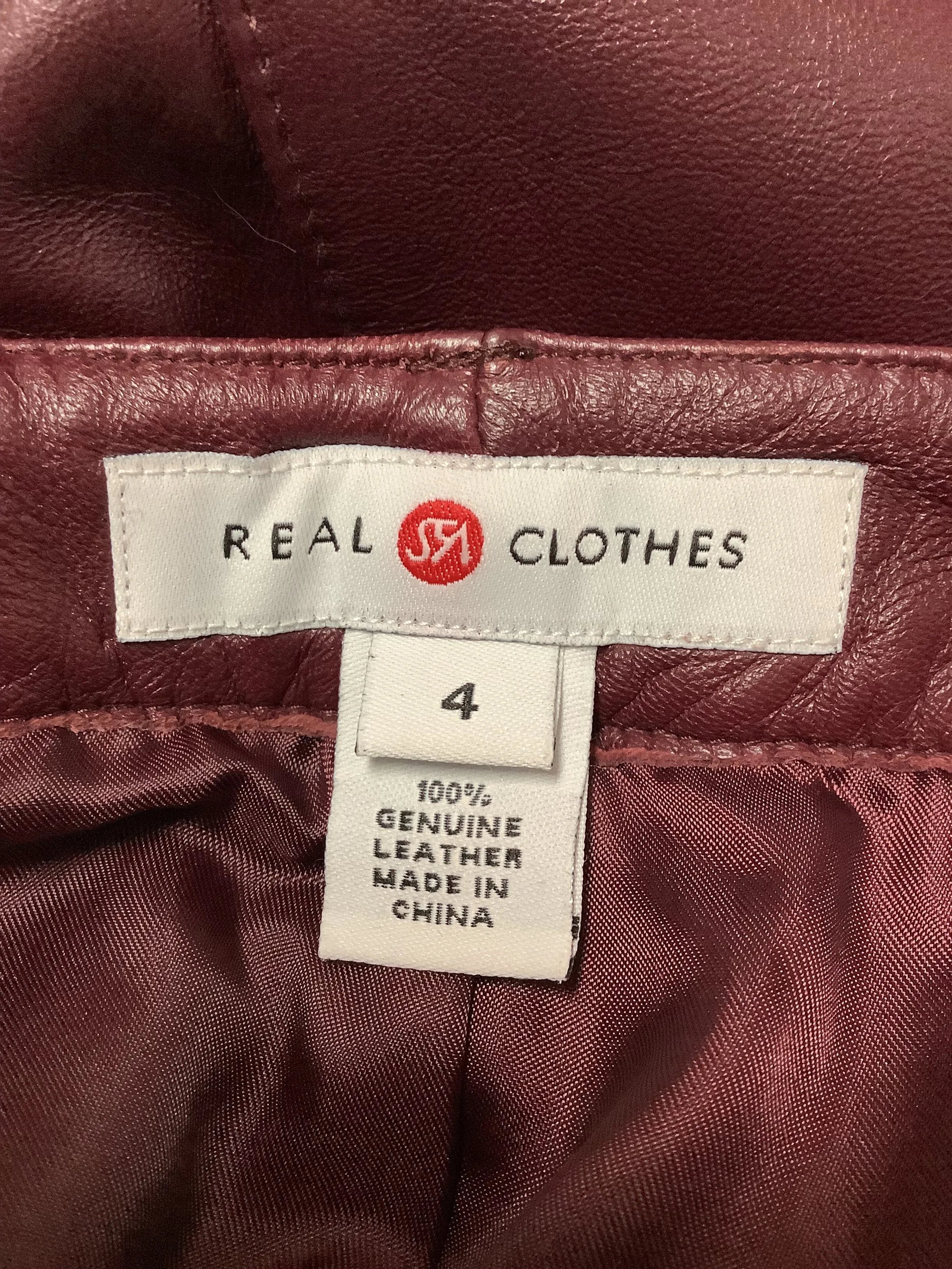 Real Clothes Pant Maroon Leather High Rise Size: 4