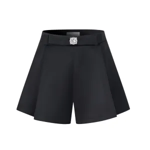 Satin Bow Black A-Line Half-Body Skirt