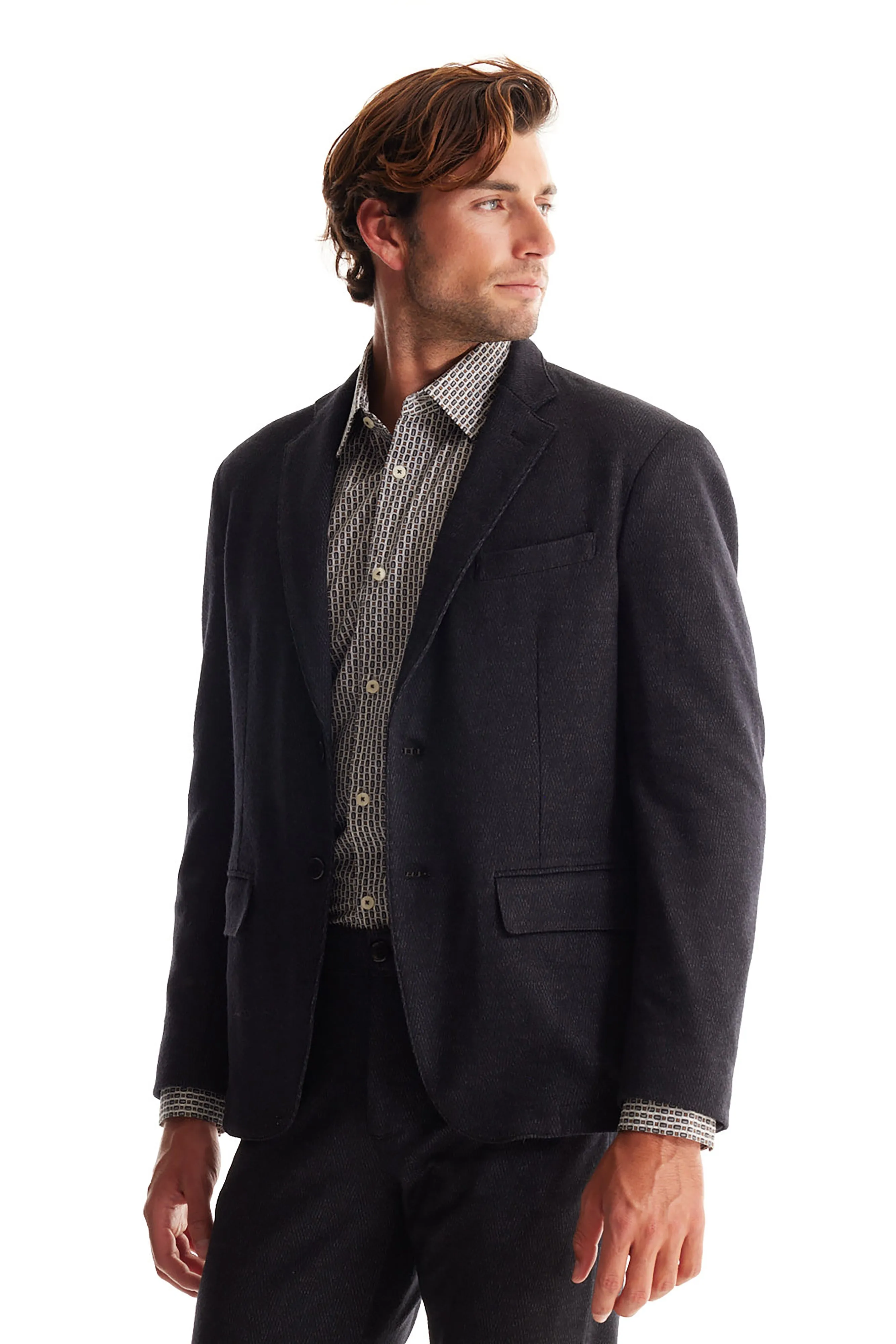 Soft Cloth Studio Suit Jacket in Fancy Jersey - Black Mix