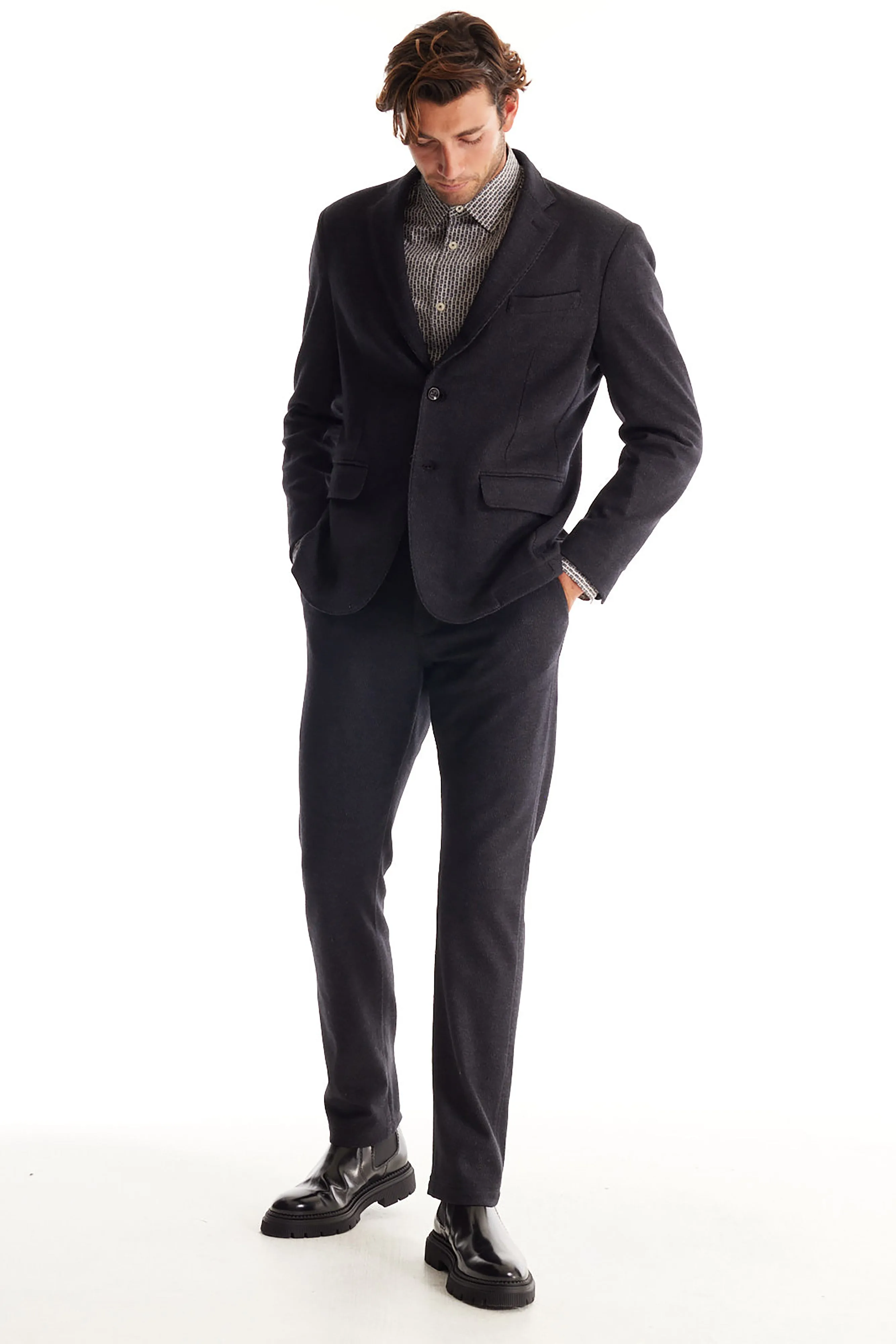 Soft Cloth Studio Suit Jacket in Fancy Jersey - Black Mix