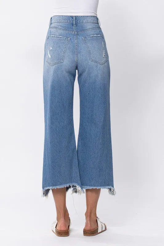 Super High Rise Cropped Wide Leg W Destroyed Knees