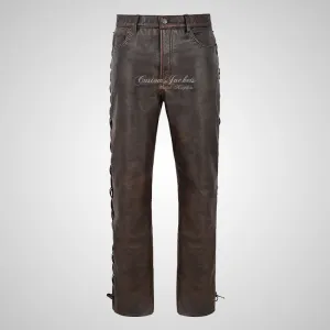 TROOPERS Men's Biker Vintage Leather Laced Pants