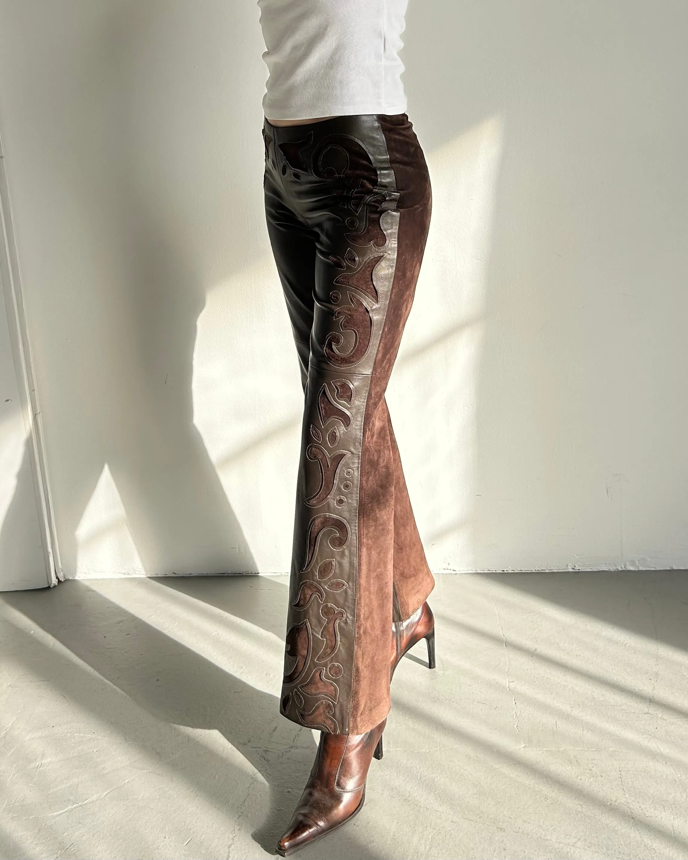 Vintage Western Brown Leather & Suede Pants