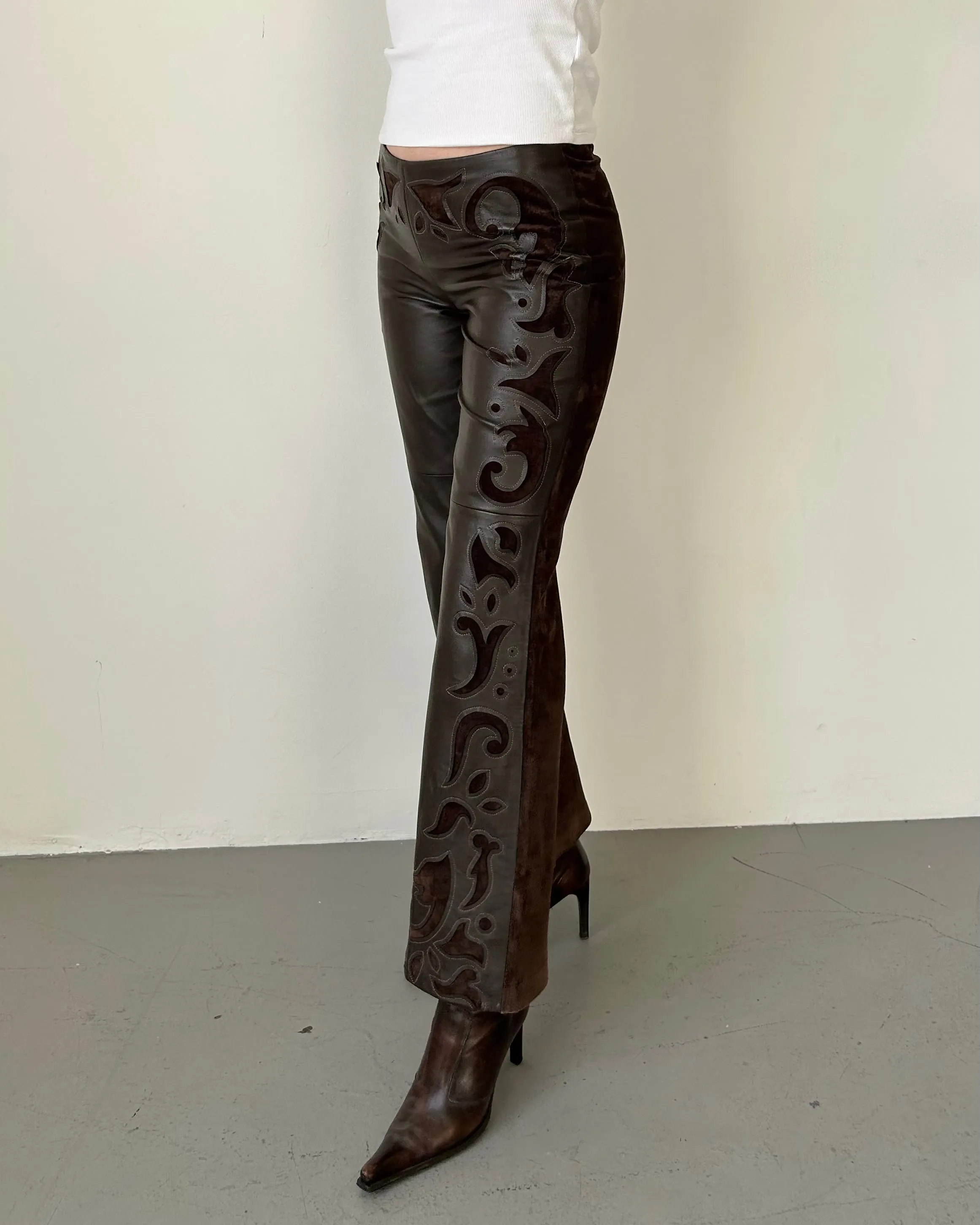 Vintage Western Brown Leather & Suede Pants