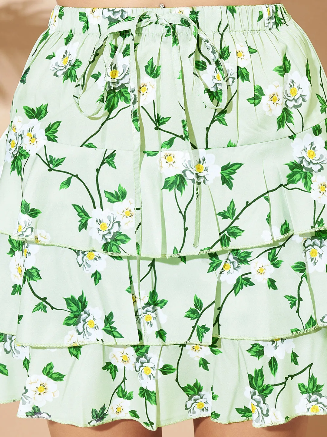Women Floral Printed Mini Layered Skirt