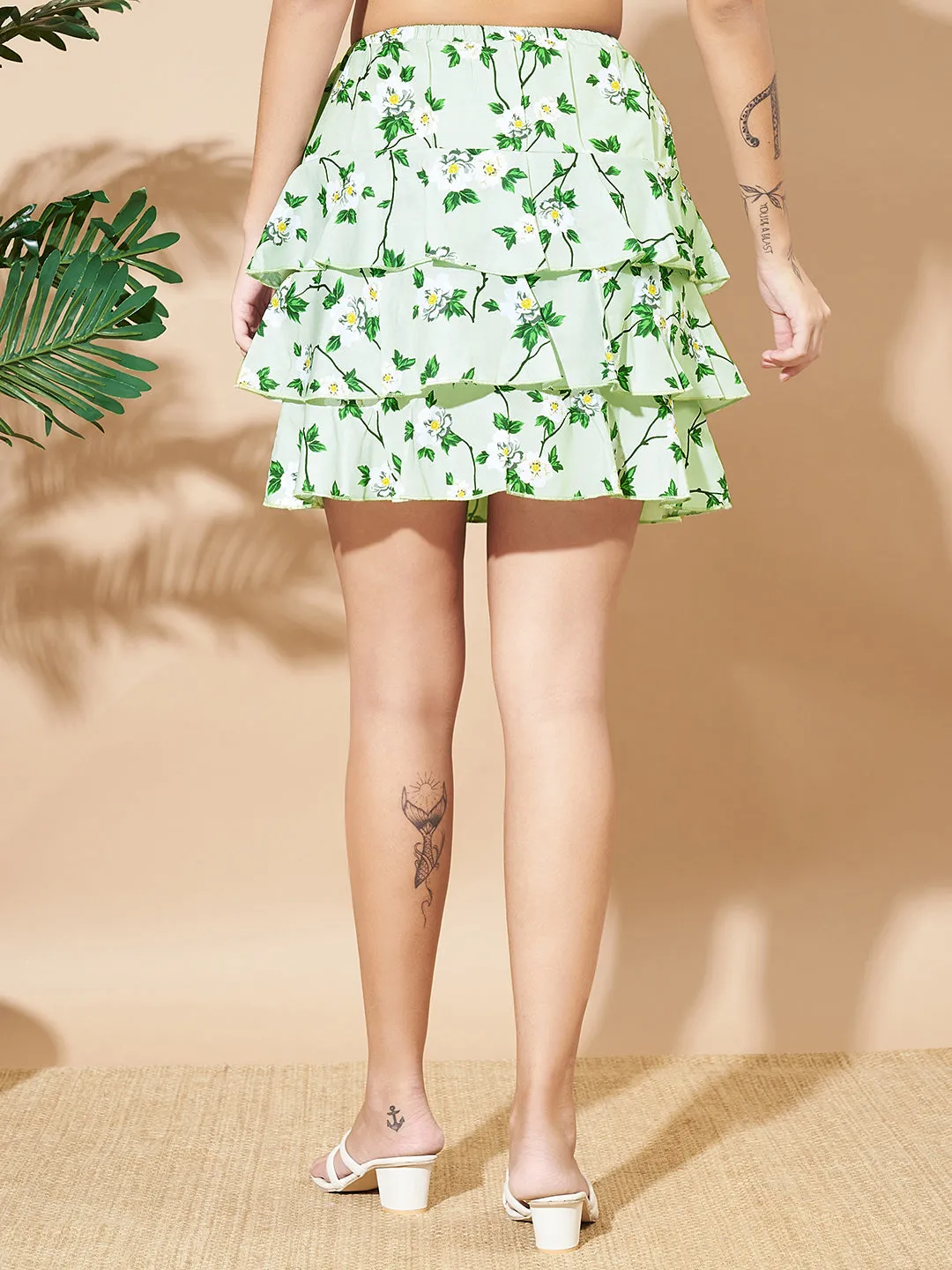 Women Floral Printed Mini Layered Skirt